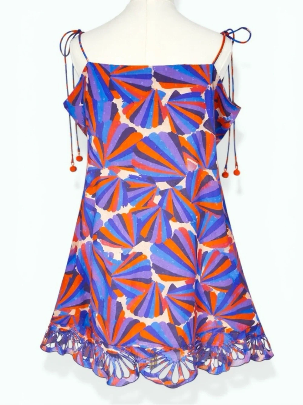 Farm Rio Seashell Print Mini Dress Embroidered Scallop Hem Cotton Size XL - Picture 4 of 11